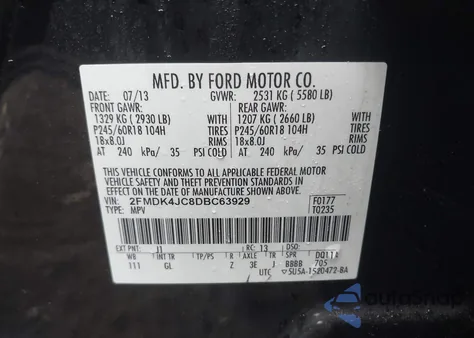 2013 Ford Edge Sel из США, поврежденный, VIN 2FMDK4JC8DBC63929